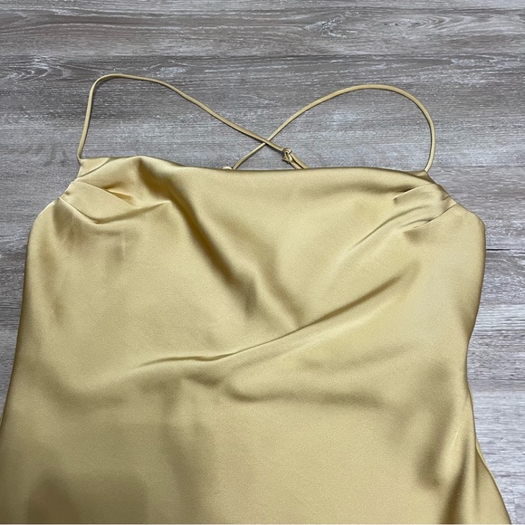 NWT sage The Label Dusty Gold Satin Mini Slip Dress Spaghetti Straps Lined Sz S - Picture 3 of 12